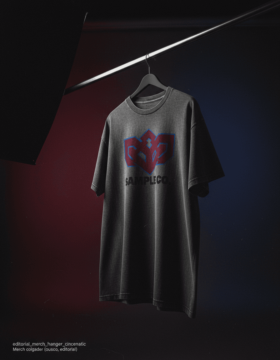 Vista previa de estilo de contenido: editorial merch hanger cinematic