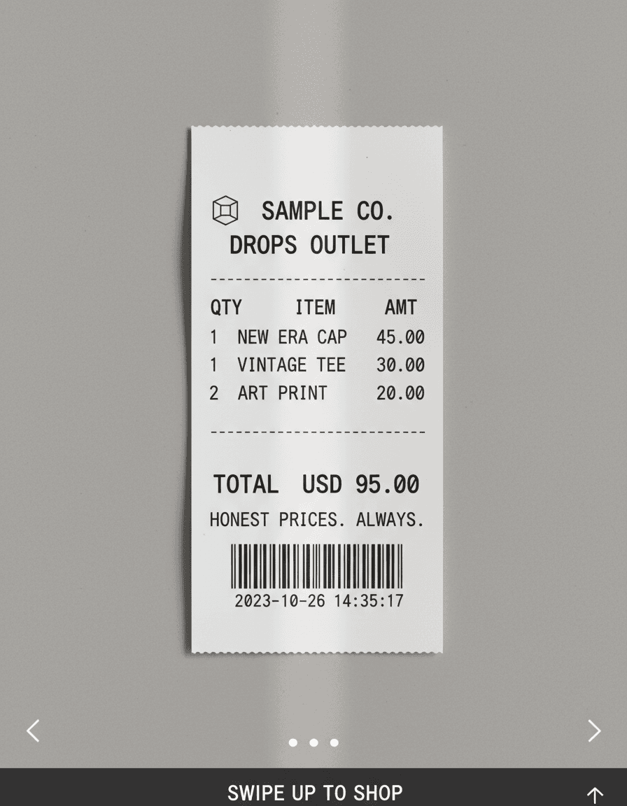 Vista previa de estilo de contenido: thermal receipt slip