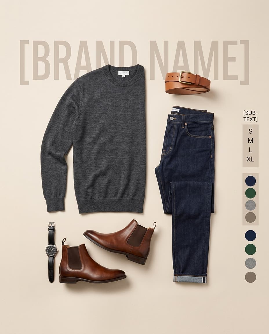 Vista previa de estilo de contenido: premium outfit flat lay catalog